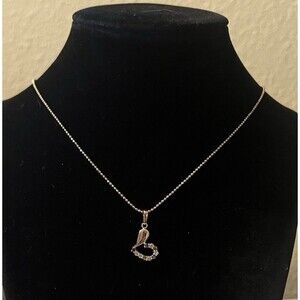 Gold Tone Heart Pendant with Multicolored Rhinestones Necklace 18"